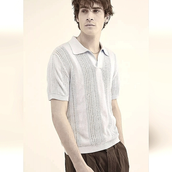 Urban Outfitters Cotton Mesh Popover Polo Shirt L - Picture 3 of 8